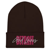 God Loves Detroit Beanie Winter Hat - Pink Text